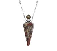 Cone Stone Pendant Necklace Natural Crystal Essential Oil Diffuser Perfume Bottle Chain Choker Hexagonal Pillar Energy Gemstone Jewelry for Men Women Girls Gifts Dragon Stone Silver