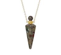 Cone Stone Pendant Necklace Natural Crystal Essential Oil Diffuser Perfume Bottle Chain Choker Hexagonal Pillar Energy Gemstone Jewelry for Men Women Girls Gifts Dragon Stone Gold