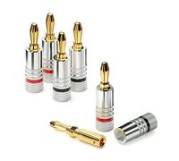conecto Professional Banana Plugs for All Speaker Cables with a Diameter of max. 6 mm², 4 Pieces with All-Round Colour Ring, Red/Black, 24 Carat Gold-Plated Connectors, Silver