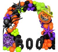 CONEEP 138 PCS Happy Halloween Balloon Garland Arch kit, Bat Spider Boo Foil Balloons, Black Orange Green Purple Eyes Balloons, Halloween Party Decorations