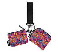 Coneflower Genesis Colorful Women's Coin Pouches Card Holder Mini Fashion Business Card Holder with Keychain for Work Travel 2 Packs tarjeteros para