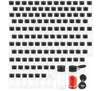 CONEHOY 128 Pcs Plastic Spice Bottles with Black Shaker Lids 3.3 Oz/100ml Seasoning Shaker Shaker Plastic Jars Seasoning Jars for Kitchen Picnic
