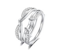 ConeLam Moissanite 925 Sterling Silver 18K White Gold Round Cut D VVS1 Moissanite Ring Enhancer for Women Ring Enhancer Curved Wedding Band Protection Ring Double Amplifier for Engagement and