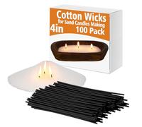 Conelist 100 Pack 4 Inch Cotton Wicks for Sand Candles Making Natural Cotton Candle Wicks, Low Smoke, No Lead and Metal for Candle Making DIY (Black)