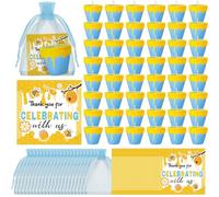 Conelist 48 Sets Bee Themed Candle Set for Baby Shower Party Favors Cute Honey Jar Candle with Thank You Tags Organza Bags Baby Shower Gifts for Guest Gender Reveal Party Decoration Gifts (Blue)