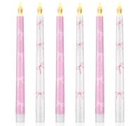 Conelist 6 Pcs Valentine's Day Coquette Pink Bow Flameless Taper Candles 10.6 Inch Coquette LED Battery Operated Candles for Valentine's Galentines Day Birthday Bridal Wedding Dinner Room Decor