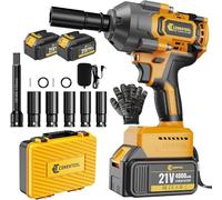 Conentool Impact Wrench Cordless, 1300N.m Brushless Impact Gun 1/2", 21V Electric Rotary with 2 * 4.0Ah Battery and Chargers, Carry Box for Your Family Car/Pickup Truck/Mower/Motorcycle