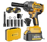 Conentool Impact Wrench Cordless, 1300N.m Brushless Impact Gun 1/2", 21V Electric Rotary with 2*4.0Ah Battery and Chargers,12PCS drill Bits,Carry Box for Your Family Car/Pickup Truck/Mower/Motorcycle