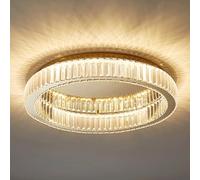 CONERY Round LED Crystal Flush Mount Ceiling Light Modern Luxury 3 Colors Dimmable Indoor Decorative Lighting Fixture for Living Room Bedroom Dining Room Hallway Hotel