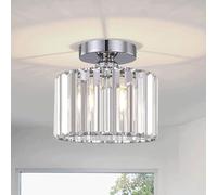 CONERY Semi Flush Mount Crystal Ceiling Light Nordic Modern Style Iron Lamp Base Round Crystal Lamps Balcony Cloakroom Bedroom Entrance Ceiling Lighting 3-Color Dimmable