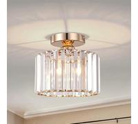 CONERY Semi Flush Mount Crystal Ceiling Light Nordic Modern Style Iron Lamp Base Round Crystal Lamps Balcony Cloakroom Bedroom Entrance Ceiling Lighting 3-Color Dimmable