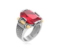Confede Men Big Sapphire/Red Ruby/Stone Rings,Stainless Steel Turkısh Handmade Ottoman Style Ring Gift For Him, Created Ruby
