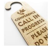 Conference Call In Progress Please Do Not Enter Disturb Office Door Wooden Hanging Sign Meeting Notice
