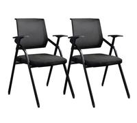 Conference Chairs Set of 2 Folding Office Chairs with Lumbar Support & Armrests Stackable Guest Seating & Reception Chairs (Black)