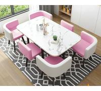 Conference Dining Table Set with 6 Chairs MDF Top & Metal Frame Office Meeting Room Reception Furniture (Pink) - Modern Design for Commercial Use