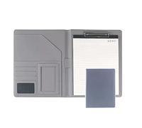 Conference Folder Folder Organiser, A4 Clipboard Folder with Storage Storage, Leather Folder Faux Leather Interview Writing Legal Pads(Silver Grey,No Calculator)