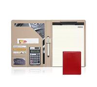 Conference Folder Pockets for Interview, Multifunctional A4 Portfolio Binder with Pen Holder and Calculator, Multicolor(Red)
