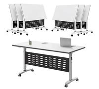 Conference Room Table, Modern Office Conference Tables Large Folding Flip-Top Mobile Table on Wheels for Corporations,seminar Rooms Space-Saving 6Pack-140x60x75cm