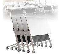 Conference Table 4 Pack with Flip Top, Mobile Training Table on Silent Wheels, Steel Baffle, Foldable Computer Desk, Rolling Meeting Table for Office, Conference Room, Classroom