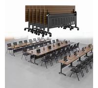 Conference Table,Rolling Meeting Tables, with Casters Folding Conference Room Tables for 6-12 People,Mobile Reception Seminar Training Desk,Modern Meeting Business Training Table for Office, Walnut
