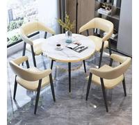 Conference Table Set with 4 Chairs Round Negotiation Table for 4 People Hotel Lobby Dining Furniture Whitewashed Reception Desk and Chairs for Event Spaces