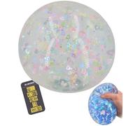 Confetti Ball Supersized Stress Relief Toy for Kids Transparent Squishy Silicone Novelty Fidget Sensory Ball with Colourful Hearts Stars Shapes Ideal for Play Squeezing and Display Box of 3 Electoys