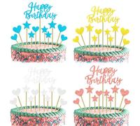 Confetti Balloon Stars Heart Cake 4 Sets Glitter Cupcake,Topper Cake Decoration for Man Boys Women Theme Birthday Decor Hen Party