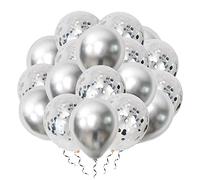 Confetti Balloons & Chrome Glitter Baloons 12" Inches For Party Decorations Wedding, Baby Shower,Birthday, Valentines Day Silver Color Pack of 20