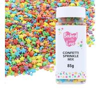 Confetti Bright Sprinkles By Baked With Love | 85g | Multi-Coloured Sugar Cake Sprinkles, Edible Cake Decorations, Sugar Stars And Shapes For Cupcakes
