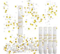 Confetti Cannons White, Fewlew 4pcs Party Poppers 40cm, 6M Effect Height, Confetti Cannons Large, Party Poppers Birthday, for Party, Weddings, Anniversary, Graduation, New Year(round)