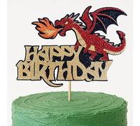 Confetti! Multilayer Glitter Dragon Cake Topper - Red, Gold & Black Fire-Breathing Decoration | Handmade 7"x5" Fantasy Party Pick for Kids Birthday & Baby Shower