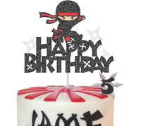Confetti! Ninja Warrior Birthday Cake Topper - Shimmering Black Glitter Kung Fu Themed Party Decoration for Boys, Girls & Baby Showers (Ninja Cake Topper)