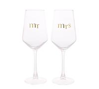 Confetti - Set of 2 Wine Drinking Glasses - Mr & Mrs - Wedding/Anniversary/Hen Do Gifting, Couples Present & Homeware - Boxed & Ready to Gift.