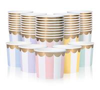 Confettiville 50-Count Paper Ice Cream Cups - 11-Oz Disposable Dessert Bowls in 5 Pastel Stripe Colours with Scalloped Gold Foil