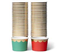 Confettiville Christmas Paper Ice Cream Cups, 50-Count 9-Oz Disposable Dessert Bowls for Hot or Cold Food, 9-Ounce Party Supplies Treat Cups, Green, Red
