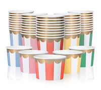 Confettiville Paper Ice Cream Cups - 50-Count 9-Oz Disposable Bowls for Desserts & Soups - Pastel Stripes with Gold Foil