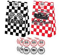 Confezione da 24 sacchetti per bomboniere con adesivi, per auto da gara, regalo per auto da corsa