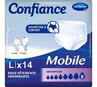 Confiance Mobile - Slips Absorbants Pour Hommes et Femmes - Niveau d'Absorption = 8 gouttes (Fuites Urinaires Importantes) - Discrets et efficaces - pH Neutre à la Peau - Taille L - 14 Unités