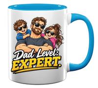 Confident Dad with Happy Smiling Kids Ceramic Tea Coffee Mug Light Blue
