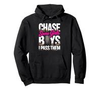 Confident motorcycle girl speeding past the enduro riders Pullover Hoodie