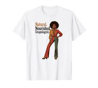 Confident Woman with Afro and Retro Style T-Shirt