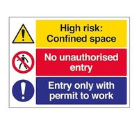 Confined Space/No Unauthorised Entry/Permit To Work - Portrait - safety sign self adhesive vinyl weather proof label sticker - 30cm x 40cm - (MPN-230053)