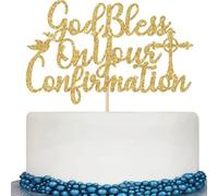 Confirmation Cake Topper, Gold Glitter Cross Dove God Bless First Communion Christening Cake Decorations, Non Edible Paper Cake Topper for Religious Celebration Party Supplies