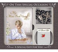 Confirmation Gift Set Boy Mass Book, Rosary Beads, Brooch F564
