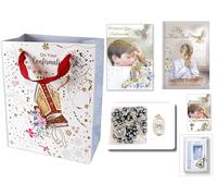 Confirmation Gift Set for Boy, Rosary Beads, Hard Back My Mass Book, Greetings Card, Prayer Card, Pocket Token, Badge in a Gift Bag. Complete Present for Child's Sacrement Male.