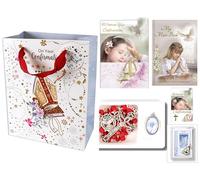 Confirmation Gift Set for Girl, Rosary Beads, Hard Back My Mass Book, Greetings Card, Prayer Card, Pocket Token, Badge in a Gift Bag. Complete Present for Child's Sacrement Female.