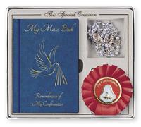 Confirmation Gift Set Mass Book, Rosary Beads, Rosette, Brooch F567
