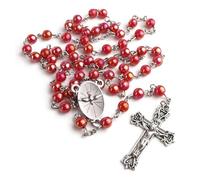 Confirmation Rosary with Holy Spirit Dove Centerpiece, Red Bead Catholic Prayer Necklace with Silver Crucifix - 18.5 Inch Religious Gift Keepsake