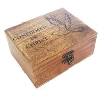 Confirmed in Christ Trinket Keepsake Jewelry Box. Confirmation Rosary Box Holder. First Communion Box.