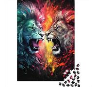Confronting Lions Jigsaw Puzzle 1000 Piece Jigsaw Puzzle for Adults Fire Background Puzzle Game for Family 52x38cm/1000pcs